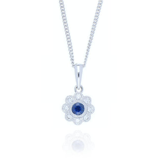 18ct White Gold 0.14ct Sapphire And Diamond Cluster Necklace