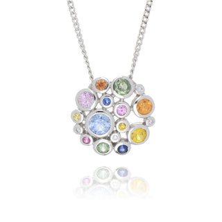 9ct White Gold Multi Coloured Sapphire And Diamond Bubble Necklace