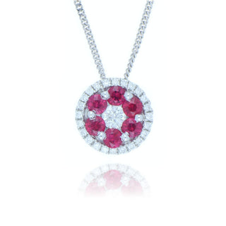 18ct White Gold 0.56ct Ruby And Diamond Cluster Necklace