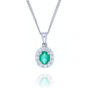 18ct White Gold Emerald And Diamond Cluster Necklace