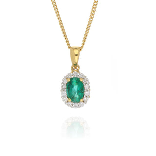 18ct Yellow Gold 0.40ct Emerald And Diamond Cluster Necklace