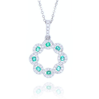 18ct White Gold 0.28ct Emerald And Diamond Circle Cluster Necklace