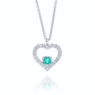 18ct White Gold Diamond And Emerald Heart Necklace