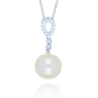 18ct White Gold South Sea Pearl And Diamond Drop Necklace