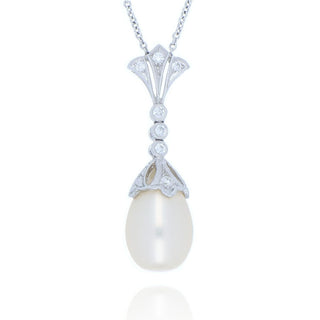 18ct White Gold Vintage Style Pearl And Diamond Necklace