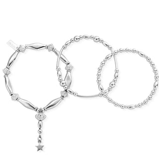 Chlobo Silver Fearless Set Of 3 Bracelet Stack