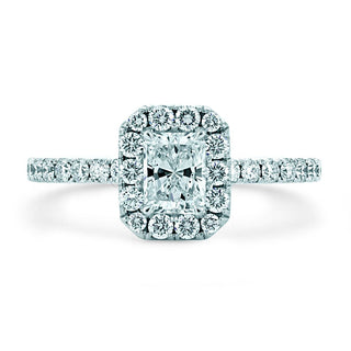 18ct White Gold Radiant Cut Diamond Cluster Ring With Stone Set Shoulders