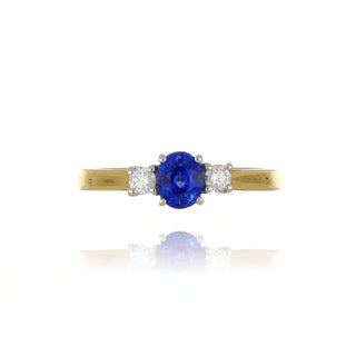 18ct Yellow Gold 0.61ct Oval Cut Sapphire And Diamond 3 Stone Ring