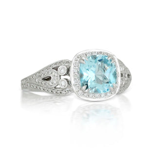 18ct White Gold 2.22ct Blue Topaz Ring With Diamond Openwork Shoulders