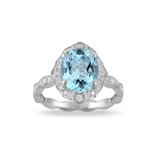 18ct White Gold Oval Cut Aquamarine And Diamond Cluster Ring