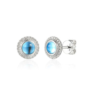 9ct White Gold Blue Topaz And Diamond Cluster Stud Earrings