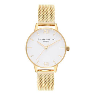 Olivia Burton Yellow Gold Plated Classic Mesh Watch With White Dial