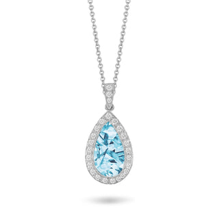 18ct White Gold Pear Cut Blue Topaz And Diamond Cluster Necklace