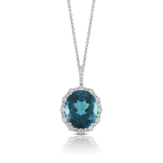 18ct White Gold 9.27ct London Blue Topaz And Diamond Necklace