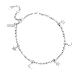 Chlobo Silver Mini Moon And Stars Anklet