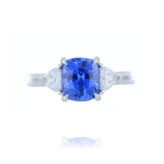 Platinum 2.93ct Cushion Cut Sapphire And Diamond 3 Stone Ring