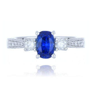 Platinum 1.12 Oval Cut Sapphire And Diamond 3 Stone Ring