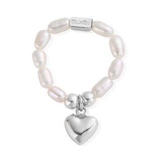 Chlobo Silver Pearl Puffed Heart Ring