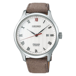 Seiko Presage Gents White Automatic Watch With A Synthetic Leather Strap