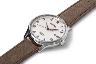 Seiko Presage Gents White Automatic Watch With A Synthetic Leather Strap